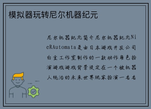 模拟器玩转尼尔机器纪元